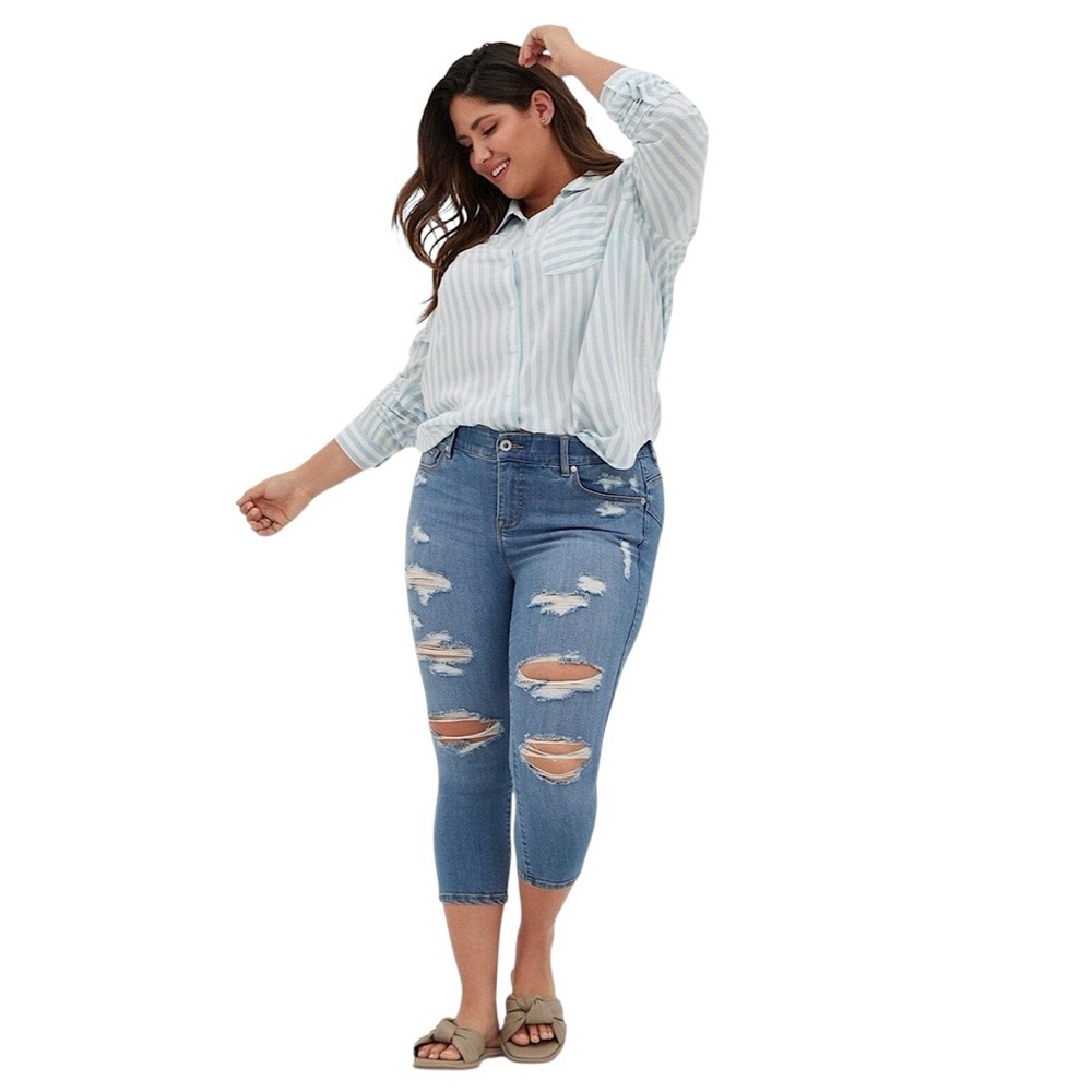 TORRID Lizzie Rayon Crepe Button-Up Long Sleeve Shirt